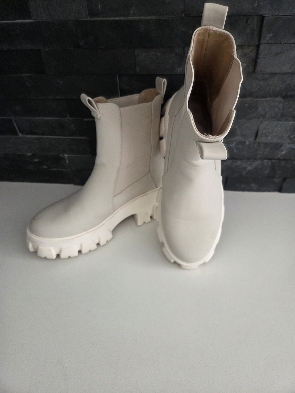 Chunky Cream Chelsea Lug Sole Ankle Boots